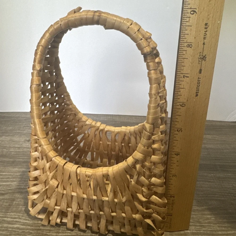 Vintage Purse Shaped Hand Woven Wood Wicker Basket